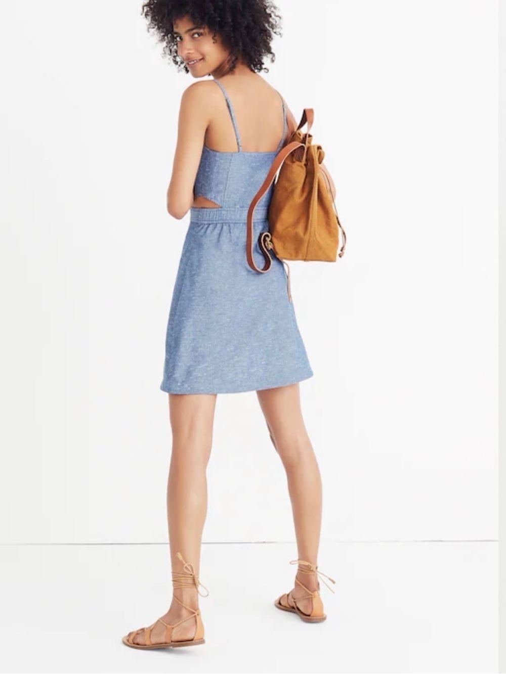 Madewell Blue Chambray Cutout Cami Mini Dress 100% Cotton Sz 2 - Picture 2 of 12